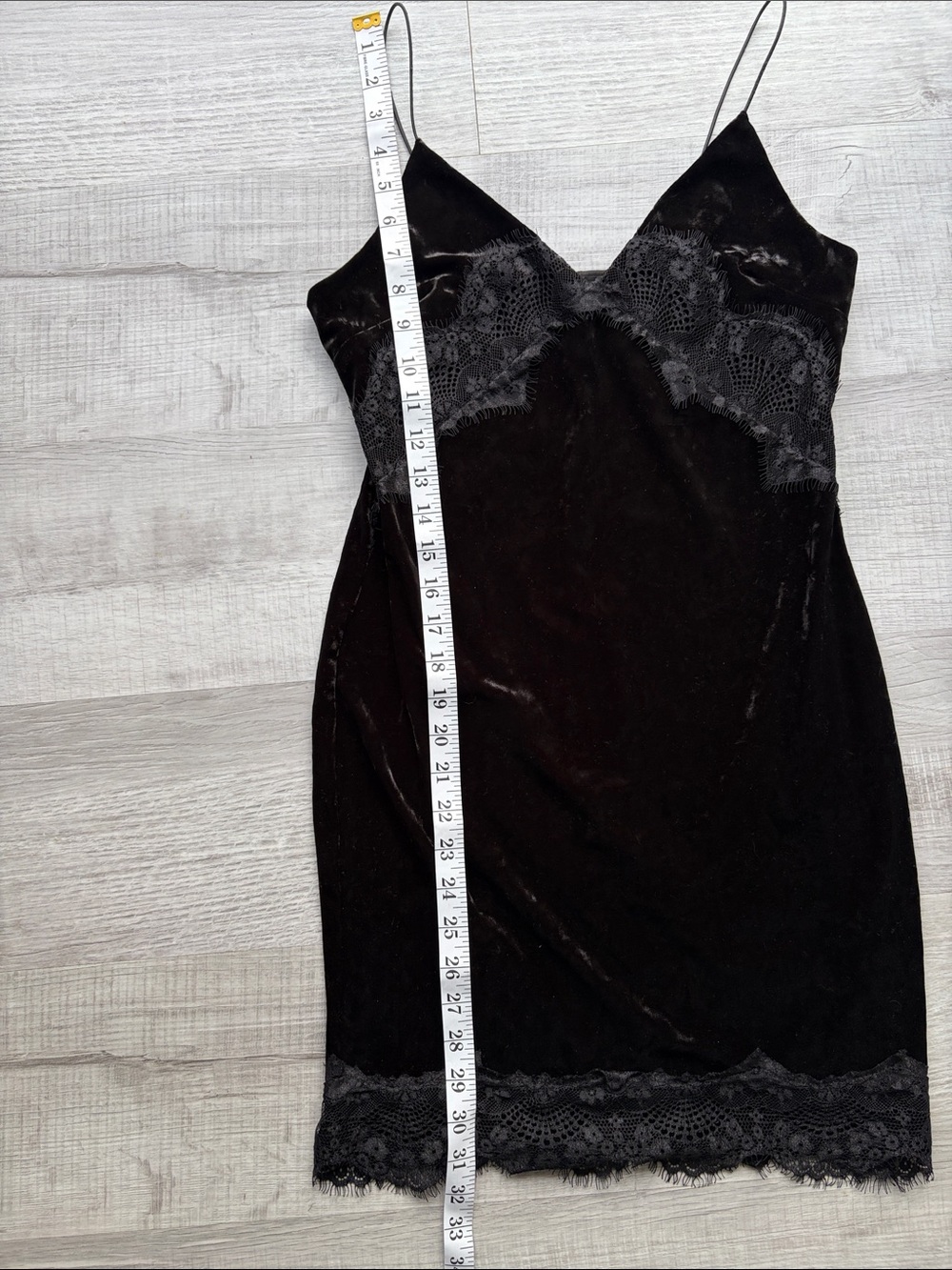 Topshop Black Crushed Velvet Lace-Trim Slip Dress, Size US6. - Picture 15 of 17